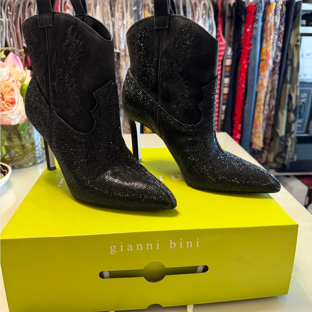Gianni Bini Black Sparkle Heeled Boots
